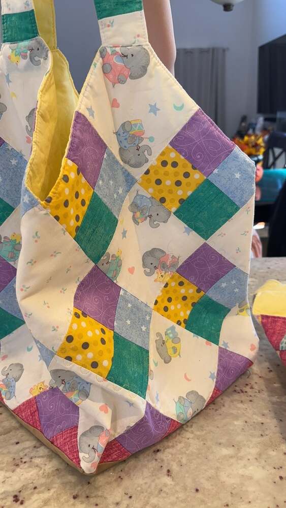 Handmade "Quilt-Style" Baby Elephant Tote Bag - Picture 2 of 4